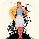 Halloween Fast Food Costume Women Include Red Wig White Half Waist Apron Long Arm Warmer Gloves Striped High Knee Socks for Deluxe Halloween Cosplay