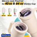 2 x 40 Oz Tumbler Flip Straw Lid for Stanley Quencher, Silicone Leak Proof Replacement Cover Reusable, Splash Resistant Cup Lids Accessories with Cleaning Brush Set (Cream)