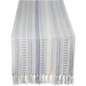 DII Farmhouse Braided Stripe Table Runner Collection, 15x72 (15x77, Fringe Included), Cool Gray