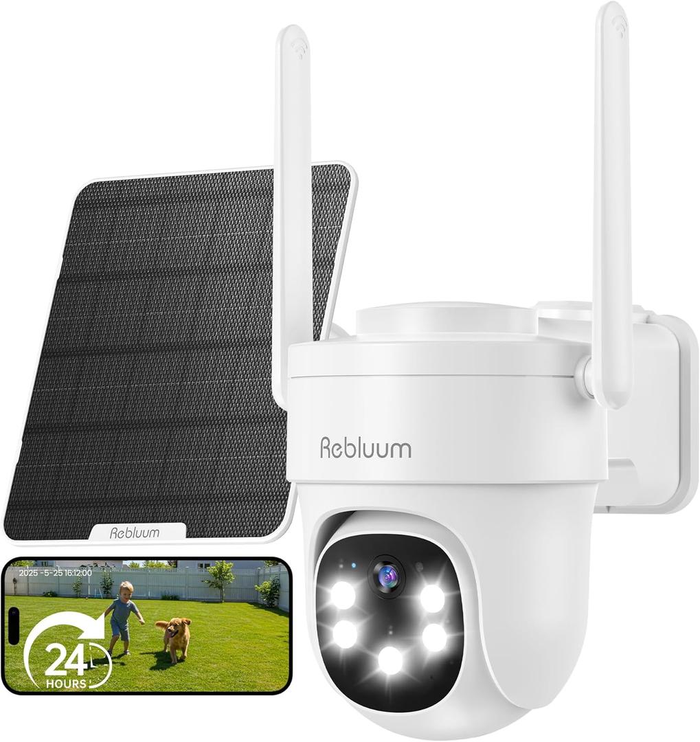AOV Security Camera, 24H Non-Stop Recording, 2K Security Cameras Wireless Outdoor, Cameras for Home Security with 360 PTZ, Solar-Powered, Auto Tracking, 512G Local Storage(Not Include)