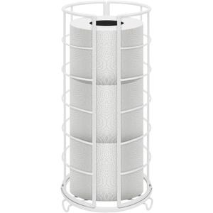 NearMoon Toilet Paper Organizer Stand, Free Standing 3 Rolls Tissue Storage, Metal Bathroom Accessory, Rustproof Toilet Roll Holder for Kitchen Countertop Inside Cabinet Shelf(Metal Base, White)
