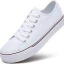 ZGR Womens White Tennis Shoes for Women,Lace up Canvas Sneakers,Casual Walking Canvas Shoes (White, US8)