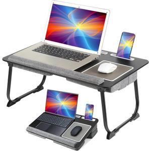 Lap Desk - Fits up to 17 inches Laptop, Portable Computer Stand for Bed & Couch, Large Lap Tray Table with Mouse Pad, Wrist Pad,Tablet Holder, Cellphone Slot