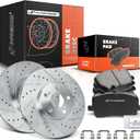 A-Premium 10.83 inch(275mm) Front Drilled and Slotted Disc Brake Rotors + Ceramic Pads Kit Compatible with Select Pontiac and Toyota Models - Corolla 2003-2008, Matrix 2003-2008, Vibe 2003-2008, 1.8L