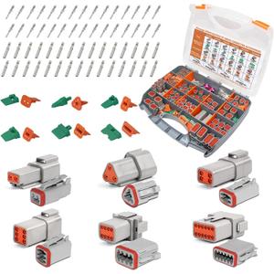 Deutsch Connector Kit - Gray, 599PCS. Waterproof Automotive/Boats Connectors, 16 Contacts in 2 3 4 6 8 12 Pin Connectors (14-20AWG) Sizes.