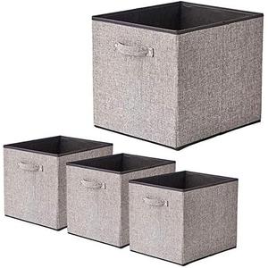 Foldable Storage Bin [set of 4] Fabric Organizer Container Cube Basket with Handles, 13 x 15 x 13 inch (Gray)