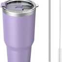 Pack of 2 AUSOR 30 oz Tumbler with Lid and Straw,Water Bottle,Insulated Stainless Steel Tumbler for Hot & Cold, Coffee Travel Mug Cups Reusable Purple