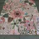 Boho Floral Area Rug 6x9, Non Slip Washable Living Room Carpet, Printed Low-Pile Water-Resistant Rug for Bedroom, Kitchen, and Entryway, 6x9, Pink