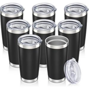20 oz Tumbler with Lid Stainless Steel Insulated Tumblers Bulk Double Wall Vacuum Cups Powder Coated Travel Mug Keep Drink Cold and Hot, Black, 8 Pack