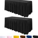 Black Spandex Table Cover 6FT 2Pack, Stretch Table Cloths with Table Skirts for Rectangle Tables, Wrinkle Resistant Stretchable Tablecloth with Skirt for Weddings, Parties, Vendors