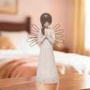 Hodao Praying Angel Figurine, 5.1in Hand-Painted Resin, Rustic Wood-Carved Look with Metal Wire Wings, Small Tabletop Decor for Home Indoor, Spiritual Figurines & Ornaments, Sympathy Gift