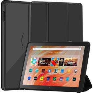Slim Case for Amazon Fire HD 10 & Fire HD 10 Kid & Fire 10 Kid Pro(13th Gen, 2023 Release 10.1"), PU Leather Trifold Stand Cover PC Clear Back Dual Angle,Shell with Auto Wake/Sleep,Black
