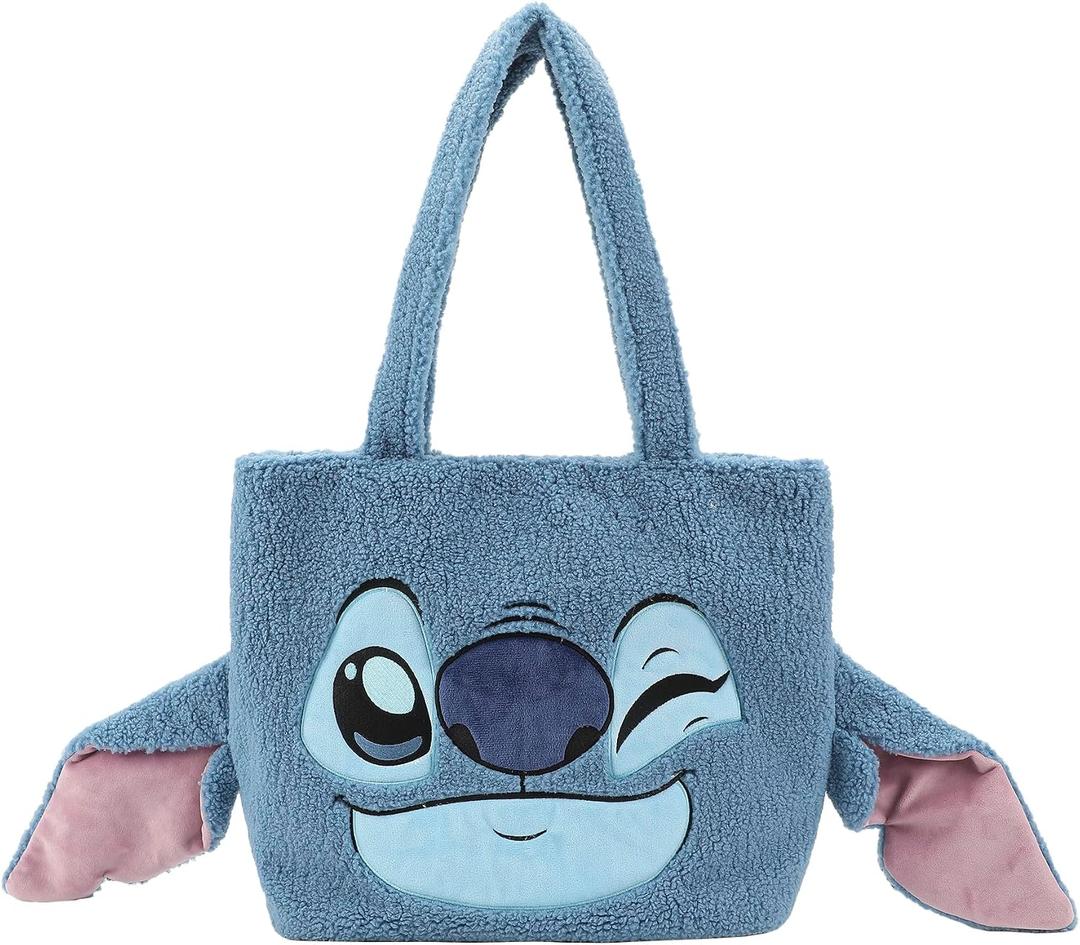 Lilo & Stitch Stitch Face Blue with 3D Ears 16" Plush shoulder bag large Tote Handbag