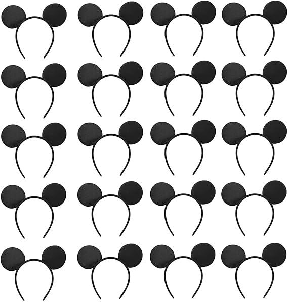 NEWTGAN 20 PCS Mouse Ears Headbands for Birthday Party Theme Park Costume Play Celebration for Boys and Girls (3color) (black)