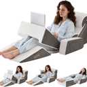 9PCS Wedge Pillow Set for After Surgery Recovery, Adjustable Memory Foam Neck Pillow, Foam Leg Pillow, Relieves Neck, Leg Pain, Sleep Apnea, and Functions as a Reading Pillow, Dark Gray