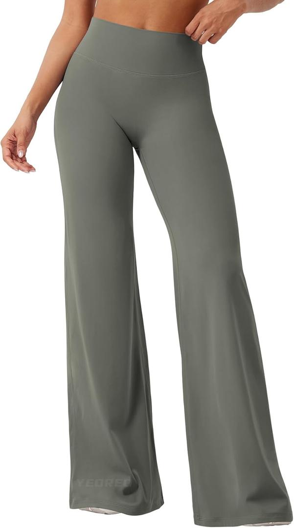 YEOREO Workout Leggings Womens No Front Seam Straight Leggings  35" High Waist Buttery Eddiy Gym Yoga Pants, 35" inseam, Small, Gray Green