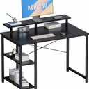 Pamray 33.5 Inch Small Computer Desk with Monitor Stand and Shelves