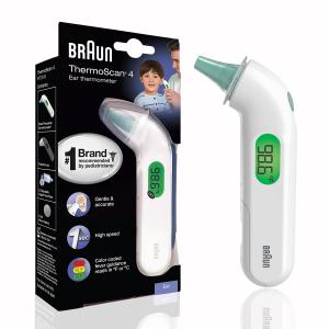 Braun ThermoScan 4 Digital Ear Thermometer for Kids and Adults, Professional Accuracy, Color Coded and Audio Fever Guidance for Babies, Toddlers, White