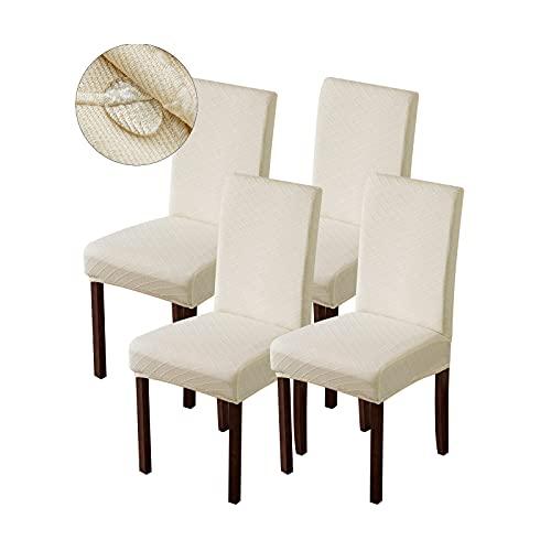 Genina Waterproof Chair Covers for Dining Room Dining Chair Covers Kitchen Parsons Chair Cover (Beige, 4 PCS)