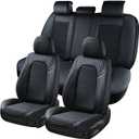 Coverado Car Seat Covers Full Set, Leather Seat Covers for Cars, Waterproof Front and Rear Automotive Seat Cover Car Accessories Universal Fit for Most Cars SUV Trucks (Black)