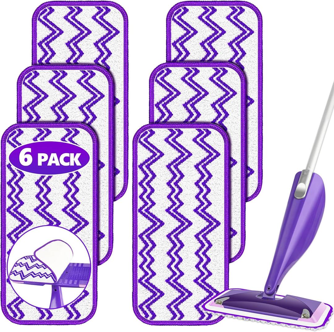 Reusable Mop Pads Refills Compatible with Swiffer Wet Jet Spray Mop, Wet Pads Refill WetJet Pads Refills for Swiffer Mop, Microfiber Mop Pad Replacements Wet Dry Mop Heads for Floor Cleaning, 6 Pack (White)