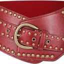 JASGOOD Women Vintage Wide Elastic Belt Studded Stretchy Waist Belt with Rivets Metal Buckle (Suit for Waist Size 47"-51", Red)
