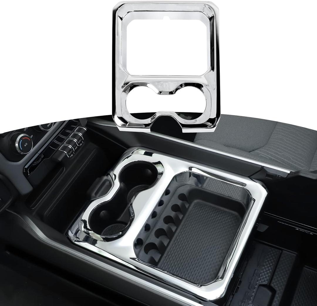 RT-TCZ for RAM Center Console Chrome Cup Holder Storage Box Trim Cover for Dodge RAM 2018-Present Chrome Interior Accessories