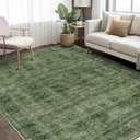 6x9 Green Washable Rug for Living Room Large Vintage Distressed Bedroom Rug Low Pile Non-Slip Soft Boho Carpets for Bedroom Dining Room Home Office Indoor Nursery