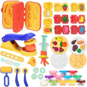 Play Color Dough Tools Set, Deluxe 41PCS Kitchen Creations Accessories Kit, with 12 Cans Dough, Stamper Cookbook Food Mold Roller Cutter Extruder, Gift for Kids Boys Girls Ages 3+