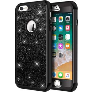 Hython Compatible with iPhone 6/6s Case, Heavy Duty Full-Body Defender Protective Case Bling Glitter Sparkle Hard Shell Hybrid Shockproof Rubber Bumper Cover for iPhone 6 and 6s 4.7-Inch, Black