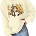 EGELEXY Snowman ShIirt for Women Christmas Snowman Sweatshirts Christmas Tree Outfits Merry Lightweight Pullover Tops (Medium, Beige Gold Print)