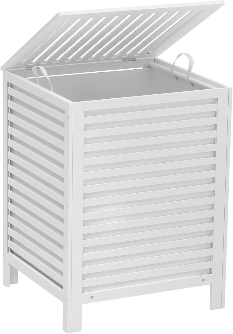 VASMIA Laundry Hamper with Lid, 90L Bamboo Large Laundry Basket with Removable Bag,Dirty Clothes Hamper for Bedroom Bathroom White