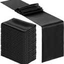 Bencailor 24 Pcs Satin Table Runner Bulk 12 x 108 Inches Long Table Runners Bright Smooth Fabric Tablecloth for Wedding Banquet Birthday Holiday Graduation Party Decorations, (Black)