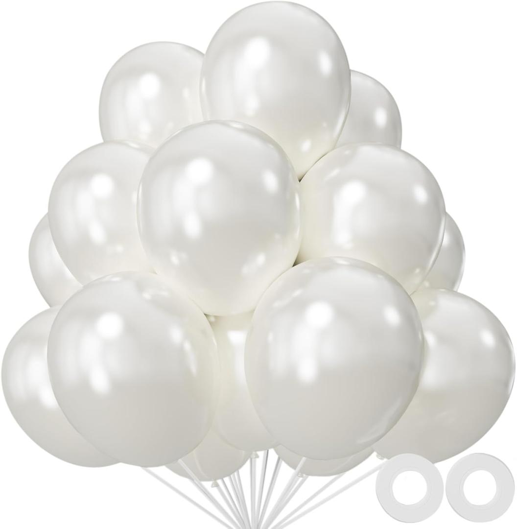 110pcs Pearl White Balloon 12 inch, Pearl white Latex Balloons for Birthday Party Baby Shower Wedding(with 2 Ribbons).