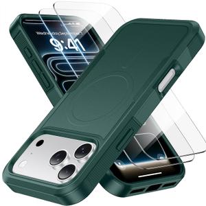 Magnetic for iPhone 17 Pro Case, Heavy Duty Protection, 23ft Military-Grade Drop Protection, Compatible with MagSafe, Tough Non-Slip, Matte Surface Phone case for iphone 17 Pro 6.3", Dark Green