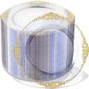 Morejoy 100 Pieces Gold Plastic Plates - Clear Gold Disposable Plates - 10.25inch Clear Plastic Dinner Plates With Gold Rim for Weddings & Parties & Shower