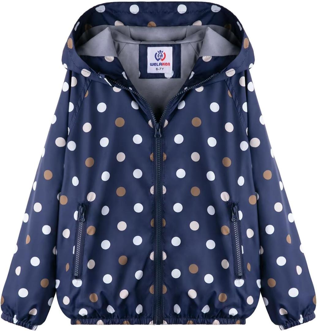 WELAKEN Lightweight Jacket for Girls Boys Kids & Toddler Print Water-Resistant Jacket (Blue, 10Y)
