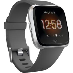 Fitbit Versa Lite Smartwatch,GPS,Charcoal/Silver Aluminum, One Size (S & L Bands Included)