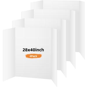 4 Pack Trifold Poster Board, 28x40 Inches White Presentation Board, Portable Display Board for Science Fair, School DIY Project and Business Exhibitions