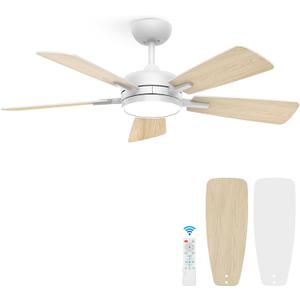 ocioc 46 Inch Ceiling Fan with Light, Large Air Volume Ceiling Fan with Night Light, Ultra Quiet Reversible DC Motor Dimmable with Remote White