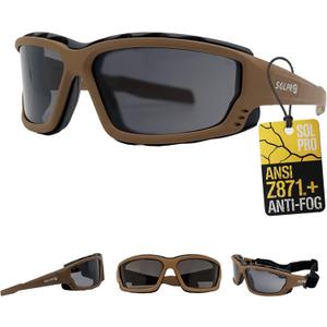 SOL PRO Anti-Fog Safety Motorcycle Riding Sunglasses Foam padded Goggle, Dustproof, Windproof, Hunting, Hiking, Golfing (Brown)