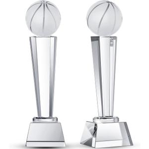 Meooeck 2 Pcs 9x2.8'' Crystal Glass Trophy with Gift Box Large Trophy Award Glass Paperweight Tournament Table Desktop Decor