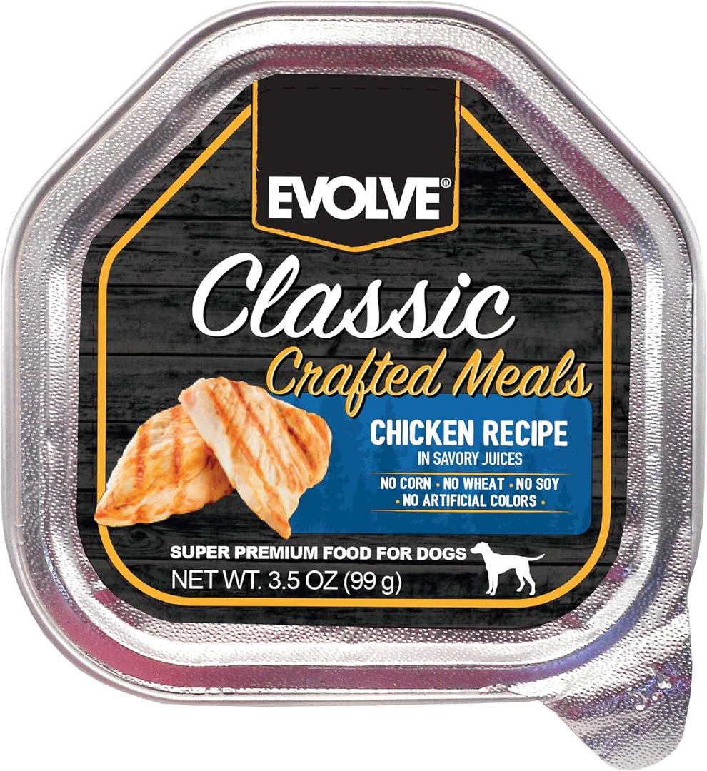 Evolve Pet Food Classic Crafted Meals Chicken Recipe Dog Food, 3.5 Ounce (Pack of 15) (EXP 01/06/28)