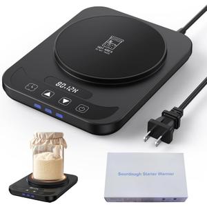 Sourdough Starter Warmer, Thermostat Control (70-100F) Sourdough Heating Mat, 0-12 Hours Timer, Heater Auto On/Off, Homemade Sourdough Bread Baking Tools for Home Kitchens (Black)