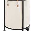 StorageWorks 110L Rolling Laundry Basket, Clothes Hamper with Wheels, Round Clothing Cart with Steel Frame and Removable Bag, 4 Casters and 2 Brakes, Beige, 1-Pack