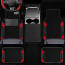 NBTEPEM 10 Pcs Car Floor Mats Full Set & Sport Leather Steering Wheel Cover 14.5-15 inch, Center Console Cover, Seat Belt Cushion, Cup Holder Coaster, Universal Automobile Interior Sets (Red)