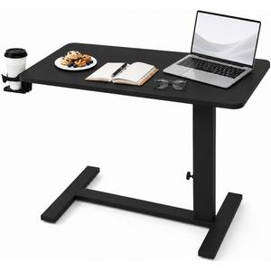 31" Adjustable Overbed Table with Wheels, Pneumatic Height Adjustable Bedside Desk, Rolling Laptop Desk for Bed, Sofa & Recliner, Mobile Standing Computer Workstation for Home & Hospital, 31.5 x 15.75 x 25.59-35.43 inches