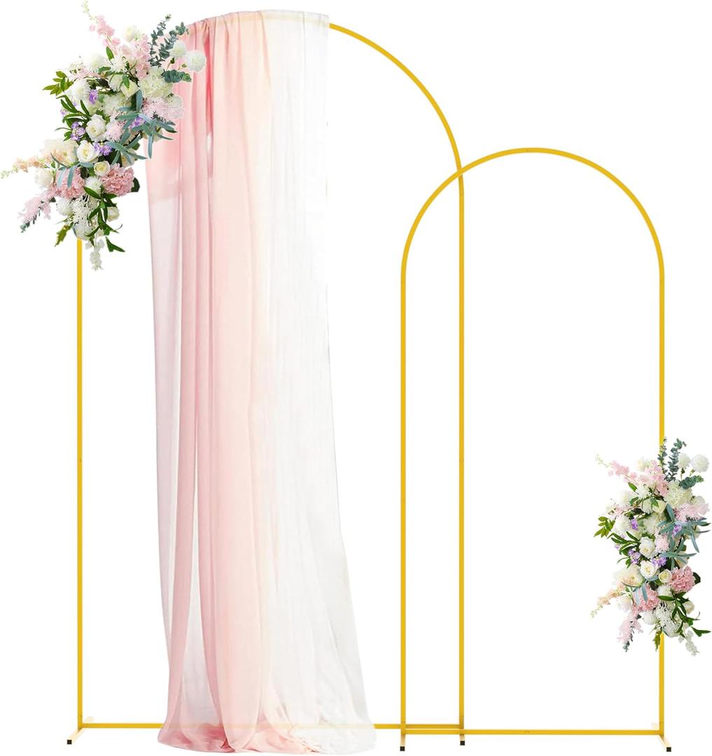 Asee'm Metal Arch Backdrop Stand Set of 2 (7.2FT,6FT) Gold Arched Frame for Wedding Ceremony Parties Birthday Baby Shower Garden Decoration