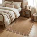 GarveeHome 3x5 Scalloped Washable Area Rug for Bedroom,Soft Solid Brown Entryway Rug Farmhouse Kitchen Mat Non Slip Low Pile Carpet Stain Resistant Throw Rug for Bedside Kids Room Office Dining Room