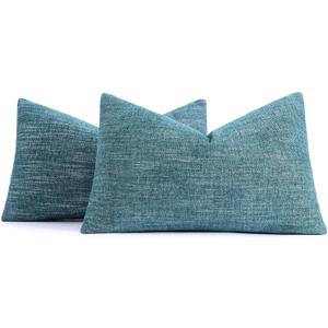 decorUhome Chenille Decorative Throw Pillow Covers 12x20 Set of 2, Lumbar Farmhouse Textured Neutral Solid Accent Pillow Covers for Couch Sofa Bed Living Room Home Decor, Teal
